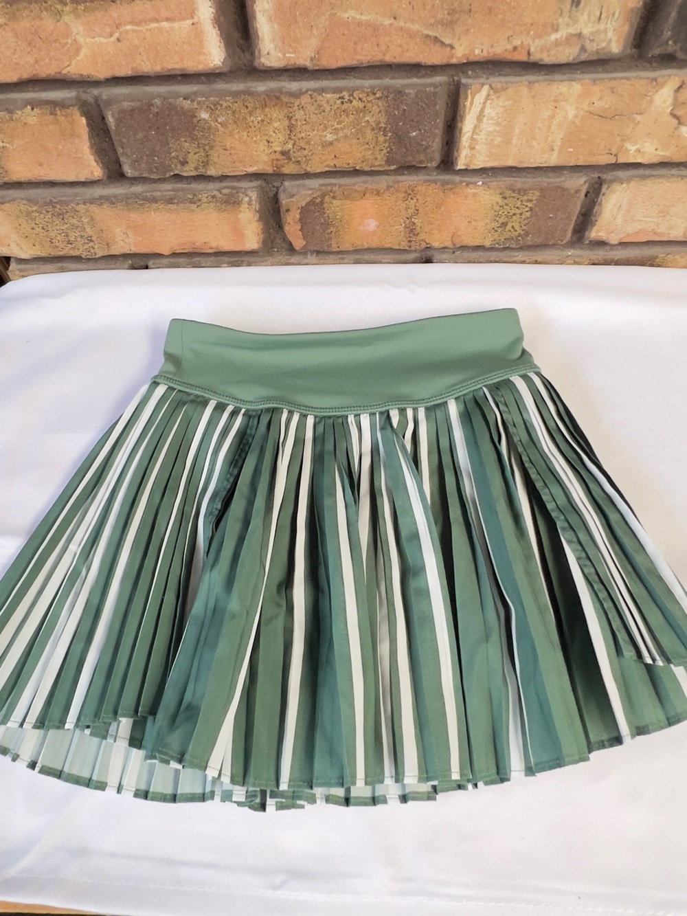 Girls' Green Striped Pleated Skater Skirt - Kids